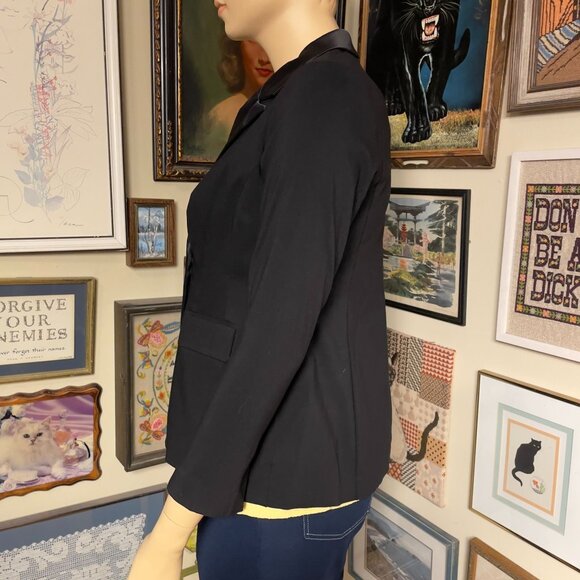 Lane Bryant Plus Size Womens Black Double-Breasted Satin Collar Blazer Size 14 - Picture 2 of 4